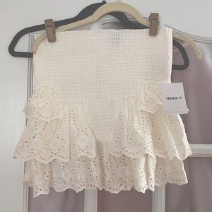 Forever 21 Smocked Ivory Mini Skirt